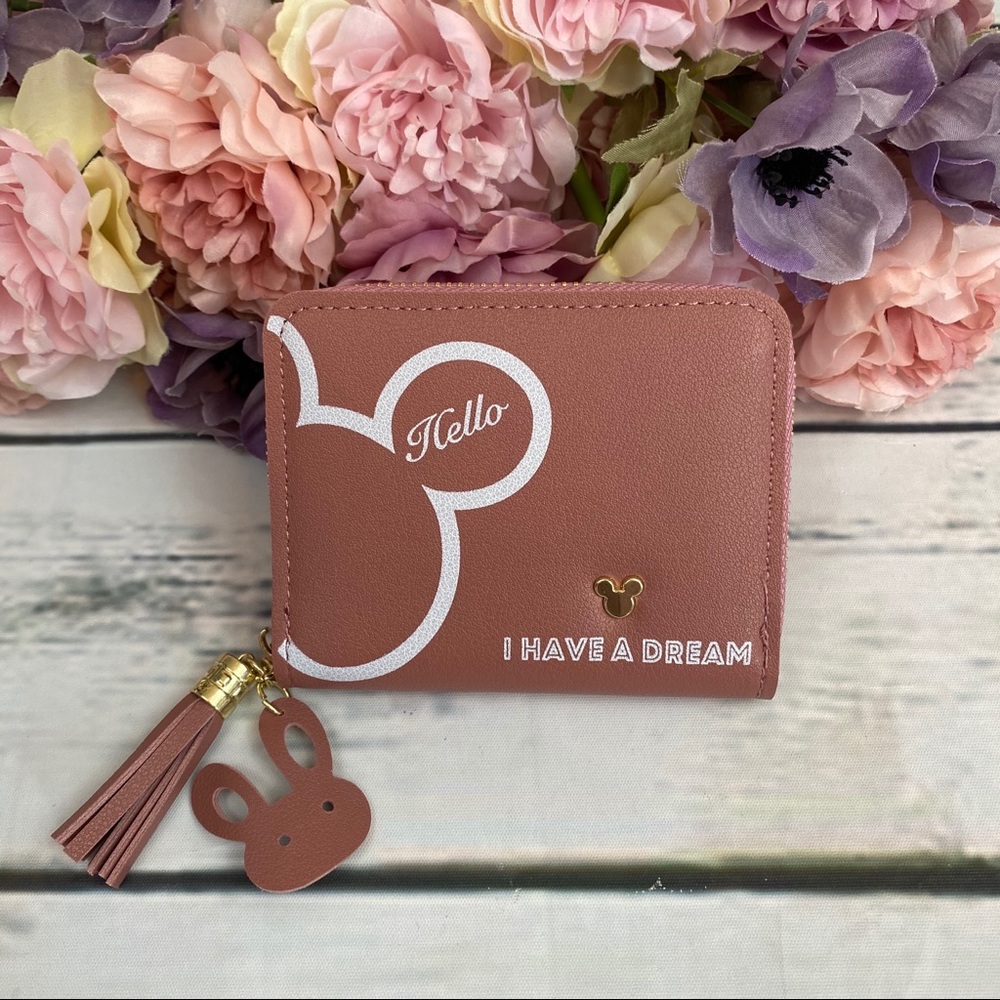 Vegan Leather Dusty Rose Mickey Mouse Coin Purse Wallet - Picture 1 of 10